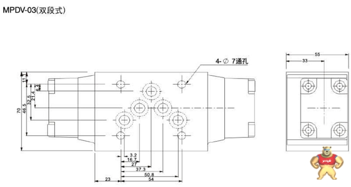 叠加液控单向阀MPCV-03（双段式）尺寸图