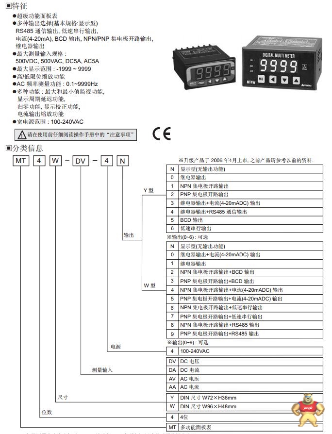 mt4w-aa-4n-面板表autonics